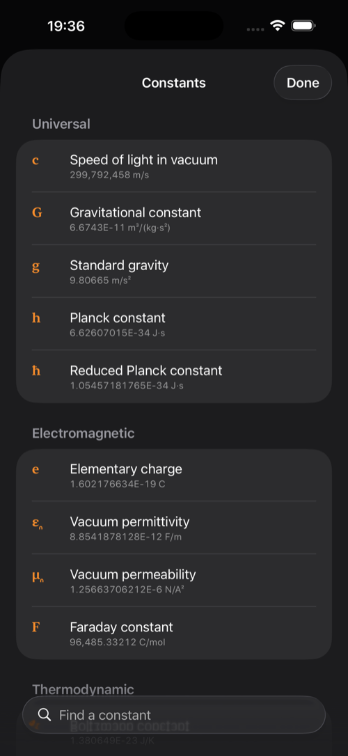 The searchable list of physical constants.