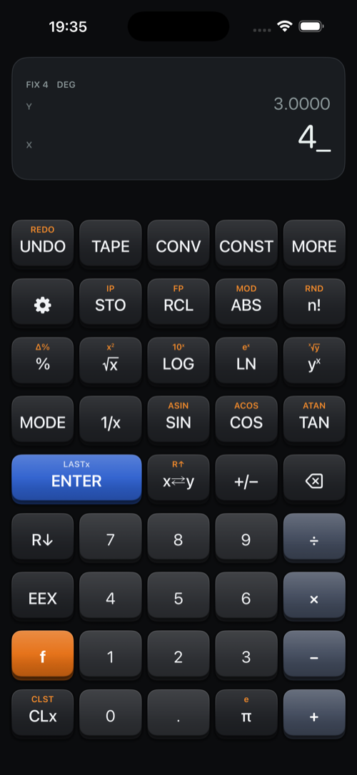 The keypad, showing the two-line display with Y above X.